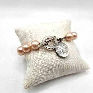 Lauren Ralph Lauren Glass Pearl Beaded Toggle Logo Bracelet